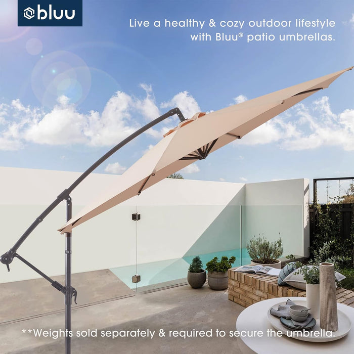 WUFF  10Ft Patio Offset Umbrella Cantilever Umbrella Hanging Market Umbrella Outdoor Umbrellas with Crank & Cross Bases(Beige)