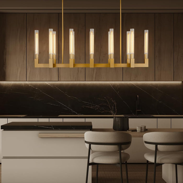Glass Tube Chandelier Gold Rectangular Dining Pendant