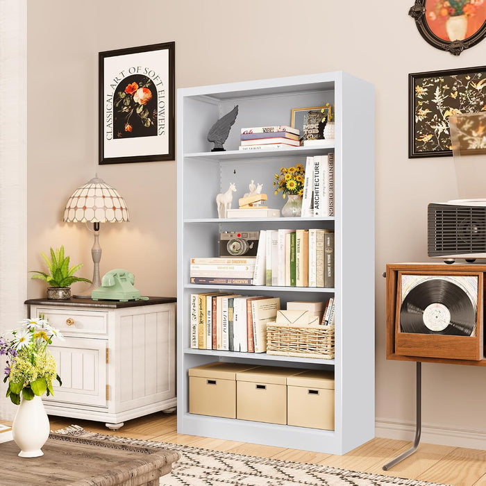 Bookcase, 5 Shelf Bookcases for Books, Garage Kit, Cds, Toys, Bookshelves and Bookcases for Home Office Library Living Room, Metal Book Case with Adjustable Shelves