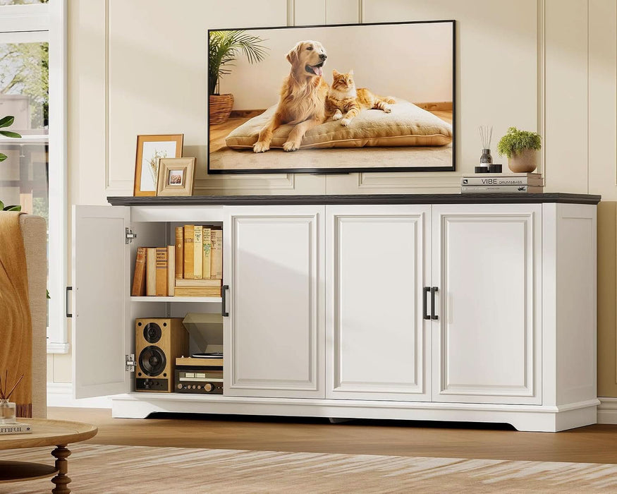 63'' Buffet Cabinet with Storage & 2 Adjustable Shelves, Modern Sideboard Cabinet with 4 Doors, Coffee Bar Cabinet, White