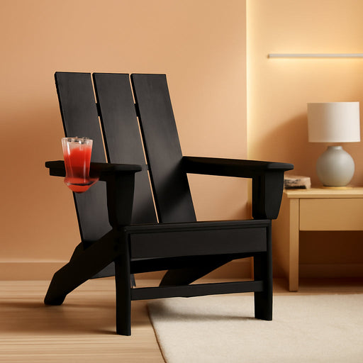 Modern Adirondack Chair with Cup Holder, HDPE Plastic Patio Chairs