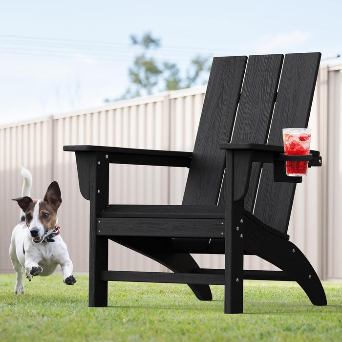 Modern Adirondack Chair with Cup Holder, HDPE Plastic Patio Chairs