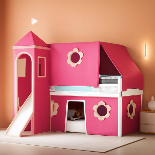 Pink CastleStyled Loft Bed With Slide PlayhouseTower