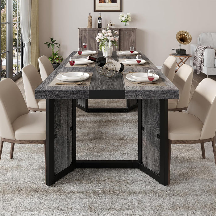 Industrial Dining Table for 6-8 People, 71" Large Long Wooden Kitchen Table with Sturdy Metal Frame & Brown Finish, Rustic Style Rectangular Dinner Table for Dining Room, Kitchen (Oak Gray)