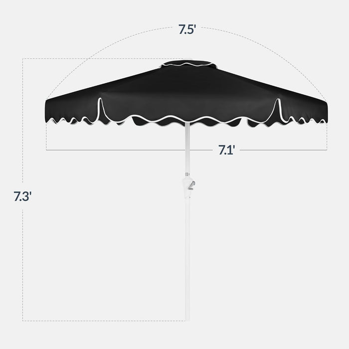 7.5Ft Patio Market Umbrella with Wavy Trim, Uv-Fade-Resistant 210G Canopy, Crank & Tilt, Wind Vent, Heavy-Duty Frame - Black