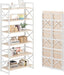 6 Tiers No Assembly Book Shelves, 61.8" H Folding Bookshelf Bookcase Open Industrial Foldable Shelves for Bedroom, Living Room, Home Office - Natural White