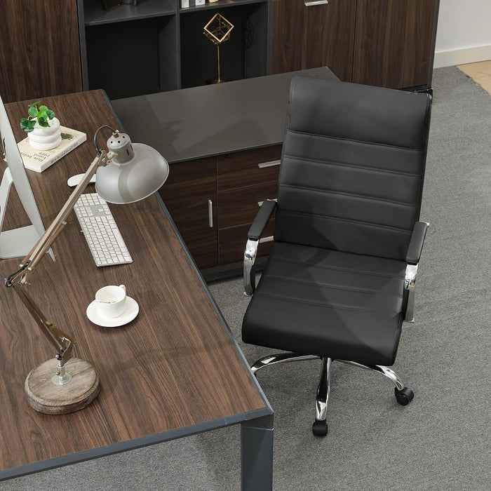 Office Desk Chair,Modern Leather Conference Room Chairs,High Back Ergonomic Home Ofiice Chair,Adjustable Height Swivel Executive Computer Chair with Armrest and Padded Seat,Black
