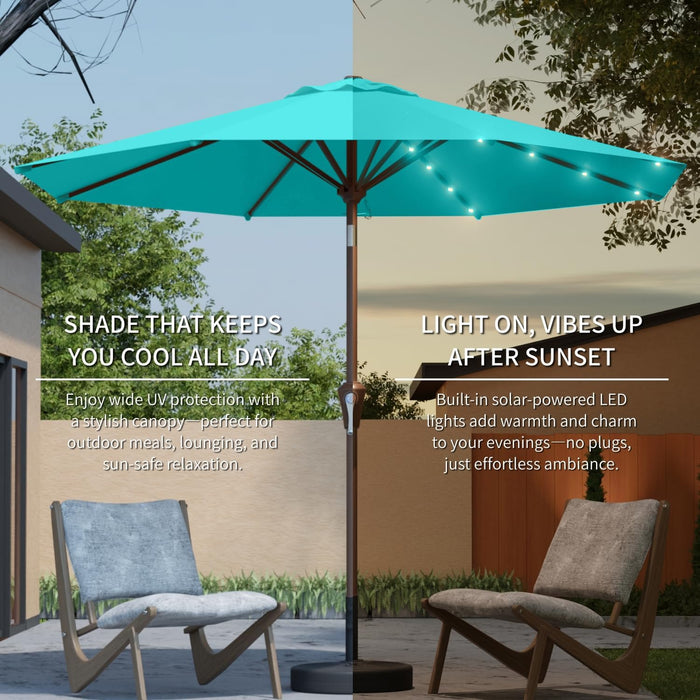 9FT Solar Umbrella 32 LED Lighted Patio Umbrella Table Market Umbrella W/Tilt and Crank, Uv-Resistant Outdoor Umbrella for Pool, Garden, Deck, Aqua Blue