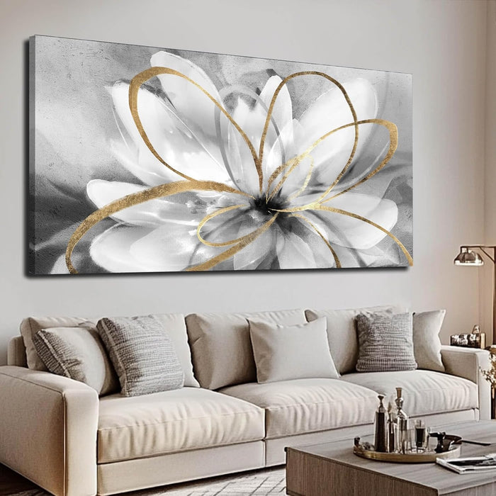 Large Canvas Wall Art White Flower Painting 30X60 Inch Black Art for Living Room Bedroom Office Home Wall Accents