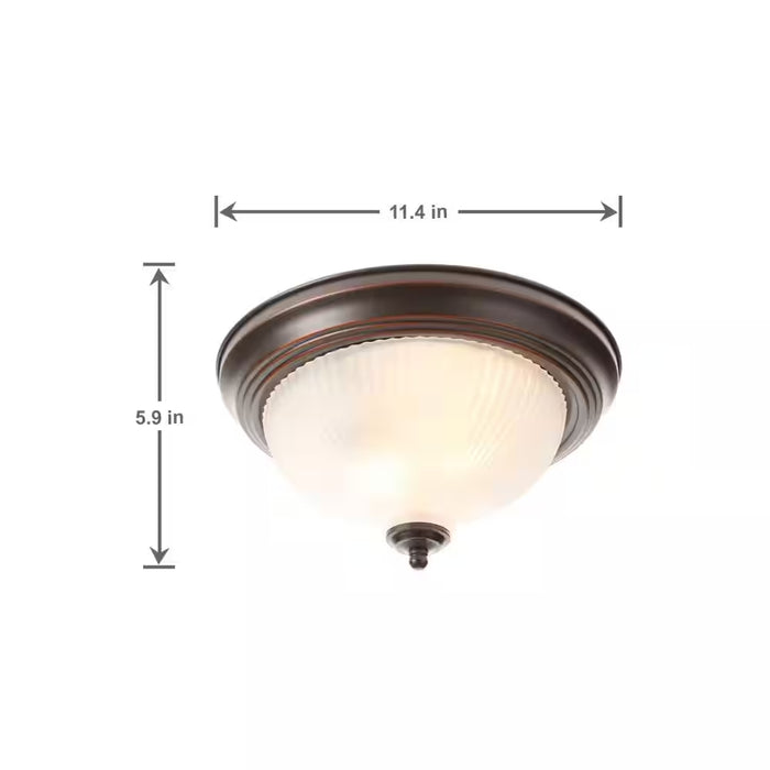 11 In. 2-Light Oil-Rubbed Bronze Flush Mount with Frosted Swirl Glass Shade