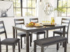 Bridson Modern 6 Piece Dining Set, Includes Dining Table, 4 Chairs & Bench, Gray