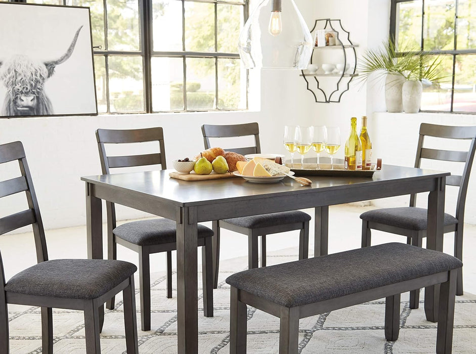Bridson Modern 6 Piece Dining Set, Includes Dining Table, 4 Chairs & Bench, Gray