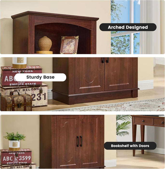 5 Tier Book Shelf and Bookshelf with Storage Cabinet Doors, 72 Inch Tall Bookcase, Wooden Cube Storage Organizer, Kids Bookshelf, Display Cabinet for Bedroom Furniture, Living Room, Pantry Cherry