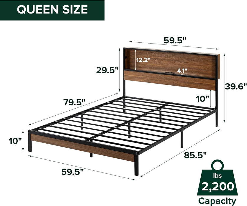 Kai Platform Bed Frame, RGB LED Lights, USB Charging Station, Queen
