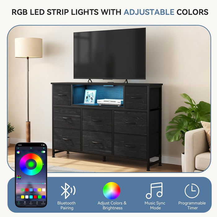 LED Entertainment Center, TV Stand Dresser with Charging Station