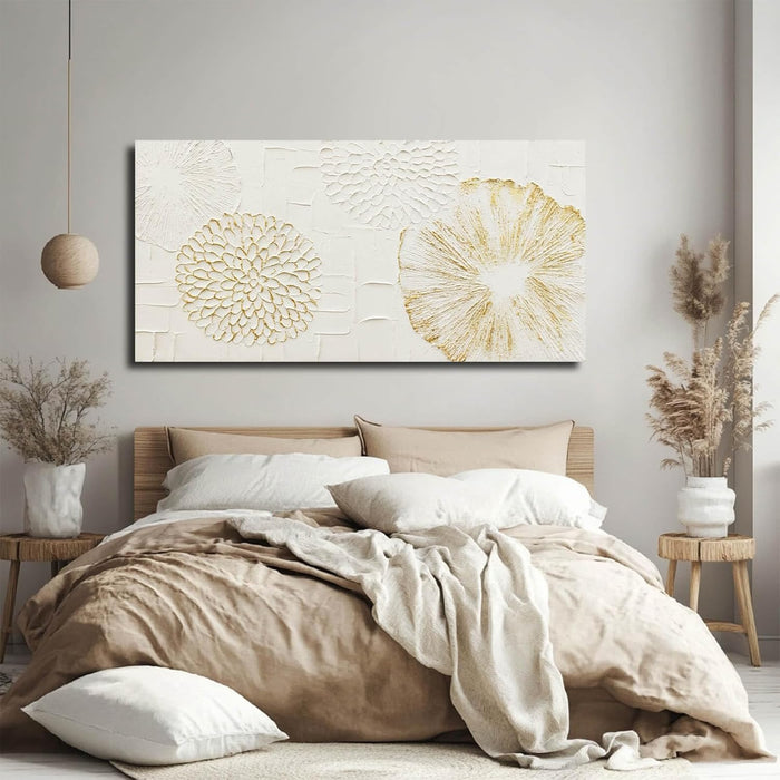 White Wall Artwork Floral Wall Painting Modern Wall Art 24"X48" Large Pictures for Living Room Kitchen Wall Poster Canvas