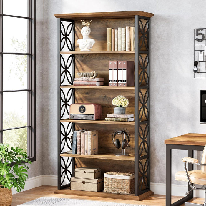 71 Inch Industrial Metal Bookshelf Freestanding Unit