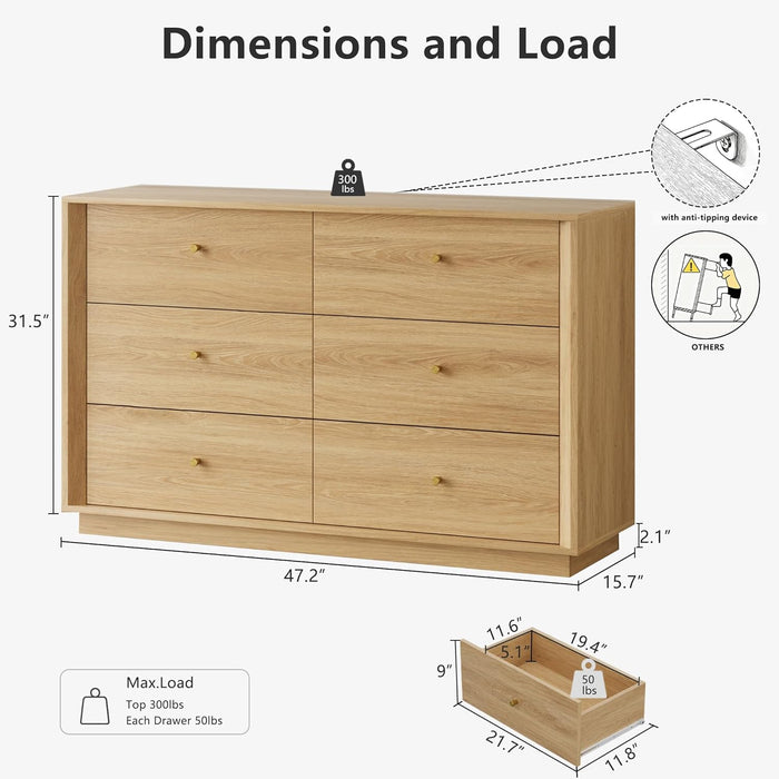 Mid Century Modern Dresser 47InchWide GoldOakFinish