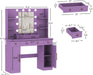 Vanity Desk with Mirror and Lights, Makeup Vanity with Mirror and LED Lights & Power Outlet, 3 Drawers and Cabinets, 3 Lighting Modes Dressing Table Set for Girls Women Bedroom,Purple