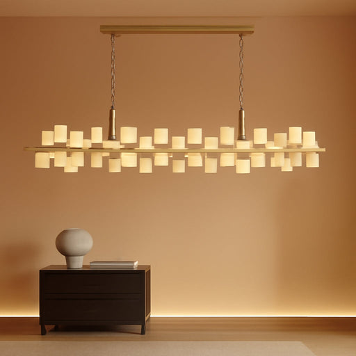 Alabaster Rectangular Chandelier for Dining Room, L54In Modern Chandeliers, Adjustable Marble Pendant Light Fixture, Rectangle Chandelier for Dining Table Living Room Kitchen Island(Brass)