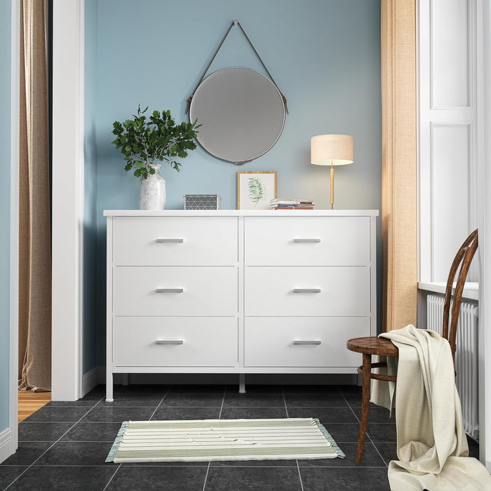 Modern White Dresser with 6 Drawers