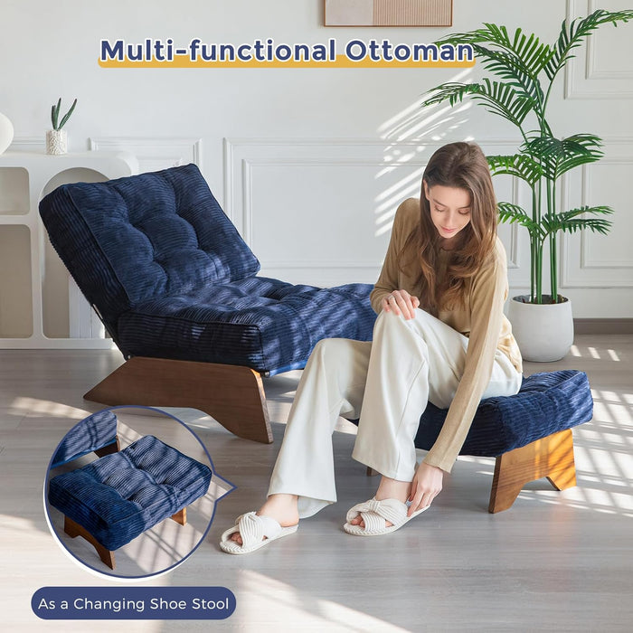 Accent Chair with Ottoman Adjustable Backrest, Tufted Living Room Chair Upholstered Lounge Chair with Footrest Set, Modern Chair Cozy Reclining Chair for Reading Room, Navy