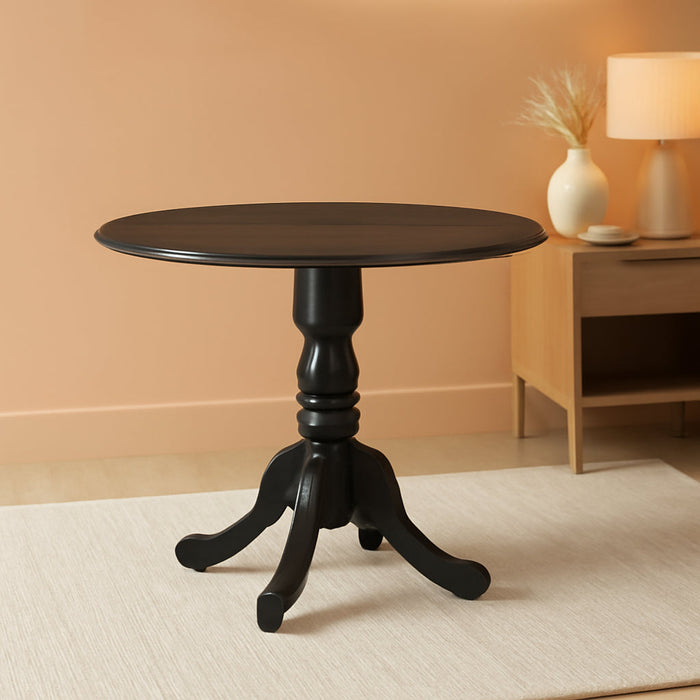 DLT-ABK-TP Dublin Dining Table - a round Wooden Table Top with Dropleaf & Pedestal Base, 42X42 Inch, Wirebrushed Black