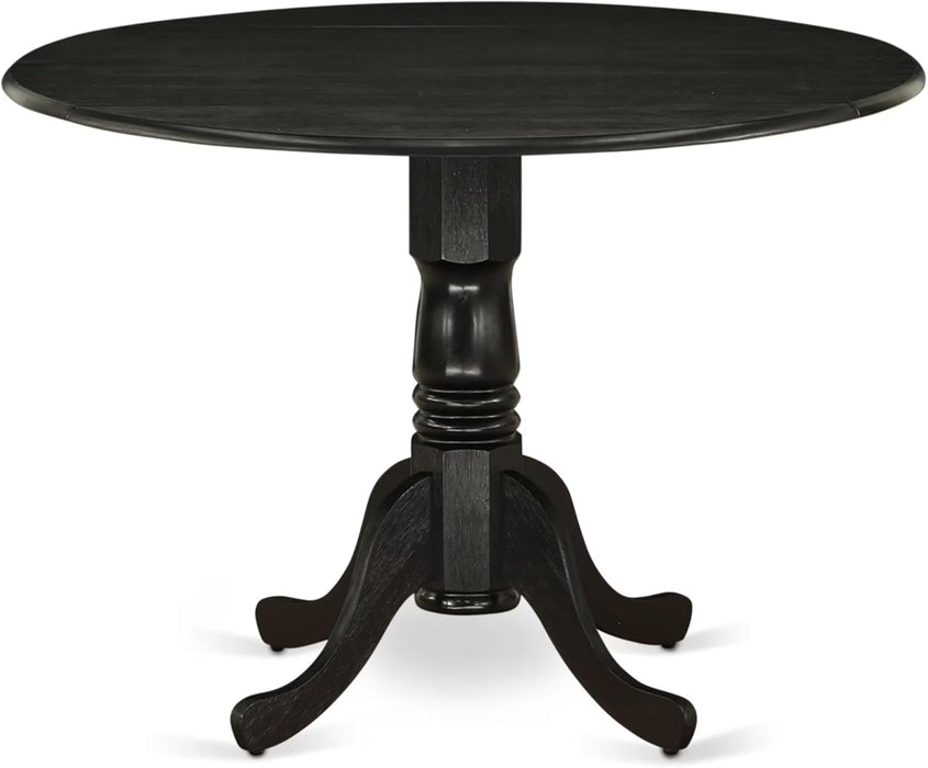 DLT-ABK-TP Dublin Dining Table - a round Wooden Table Top with Dropleaf & Pedestal Base, 42X42 Inch, Wirebrushed Black