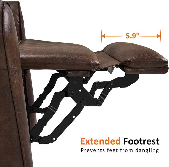 Power Wall Hugger Recliner Chair for Small Space RV Living Room, USB & USB-C Charging Ports, Modern Rolled Arm Recliner, Faux Leather PR630 (Dark Brown, Medium)