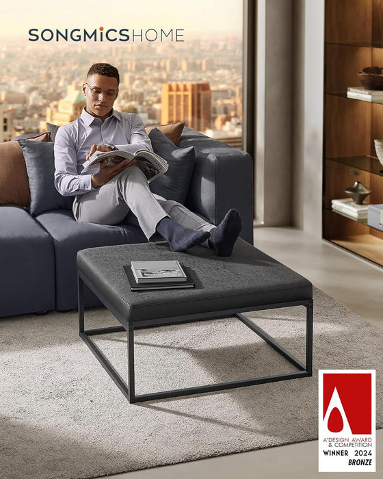 LUIZ Collection - Ottoman, Square Coffee Table, Footstool, Reversible Top, Padded Seat, Side Table, Minimalist, Steel Frame, Max. Load 660 Lb, for Living Room, Ink Black ULOM077B01