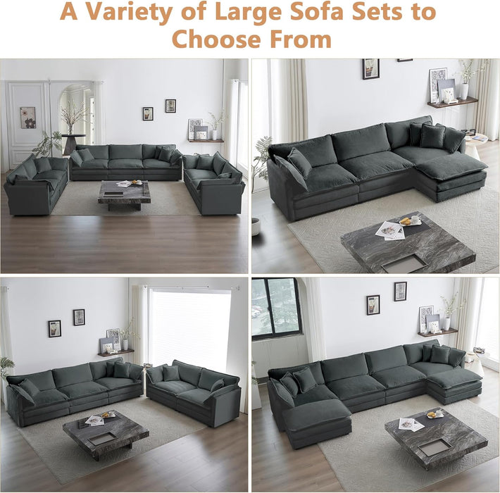 Luxury 2 Piece Loveseat Couch & Sofa Armchair Set, Modern Upholstered Chenille Cloud Couches Set Furniture with 5 Pillow for Living Room Bedroom Office Apartment, Grey