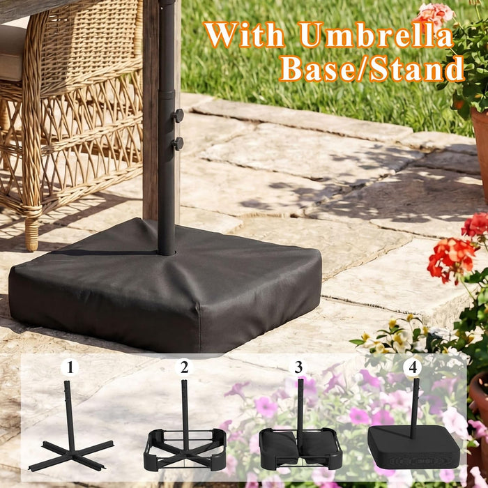 15FT Patio Umbrella with Solar Light Bar, Large Double-Sided Outdoor Table Umbrella with Base, Crank, Steel Ribs and Pole for Patio, Beach Sun Umbrellas for Backyard, Poolside, Navy Blue