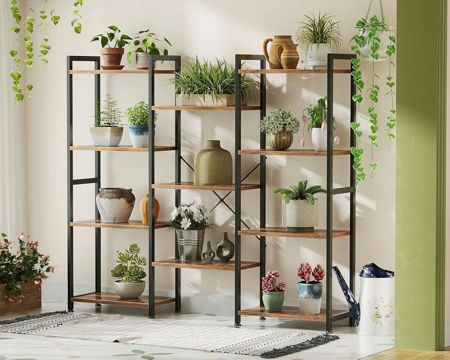 Triple 4 Tier Bookshelf, Large Bookcase with 11 Open Display Shelves, Modern Industrial Book Shelves Book Case for Bedroom, Wide Standing Shelving Unit for Living Room Home Office, Vintage