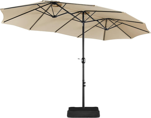 13 Ft Triple-Size Patio Umbrella W/Base Included - Market Extra-Large Double Sided Umbrella - Twin-Size Patio Parasol W/Easy Crank & 12 Strong Ribs & Ventilation Openings, Tan