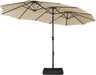 13 Ft Triple-Size Patio Umbrella W/Base Included - Market Extra-Large Double Sided Umbrella - Twin-Size Patio Parasol W/Easy Crank & 12 Strong Ribs & Ventilation Openings, Tan
