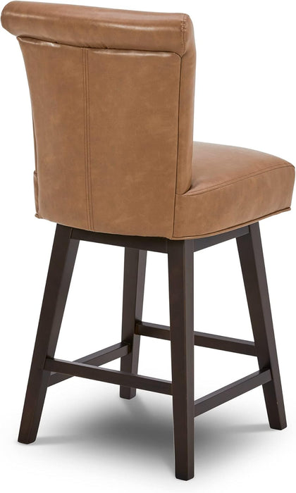 26 Inch Counter Height Swivel Bar Stools Set of 2, FSC Certified Modern Upholstered Faux Leather Swivel Barstool Chair with Back, Saddle Brown