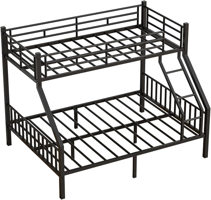 Twin XL over Queen Bunk Bed for Adults, Heavy Duty Metal Bunk Beds with Safety Guardrails & EVA Padded Ladder, Twin XL over Queen Bunk Beds Frame with Noise-Free Slats, Space-Saving(Black)