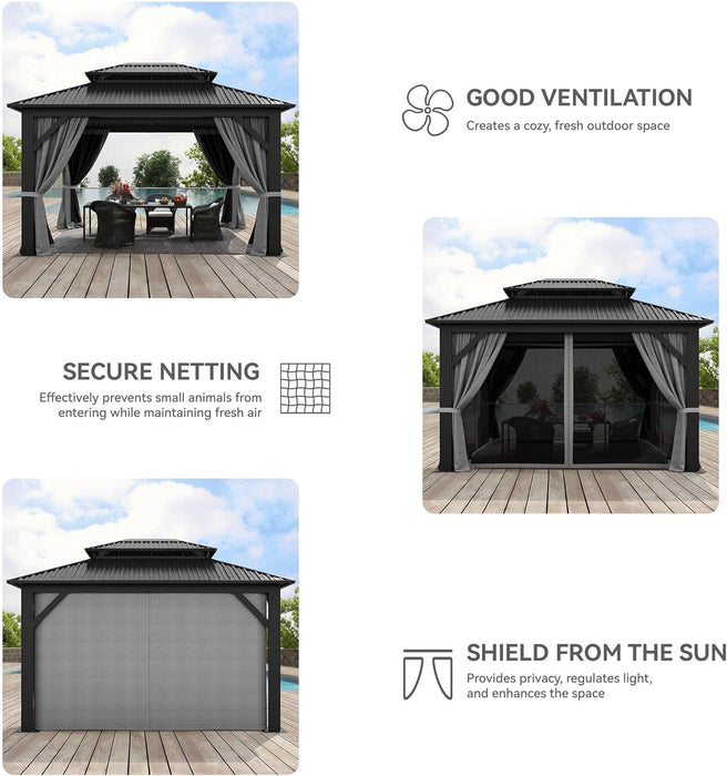 12x14 Ft Gazebo UVResistantCoating Galvanized Steel Outdoor