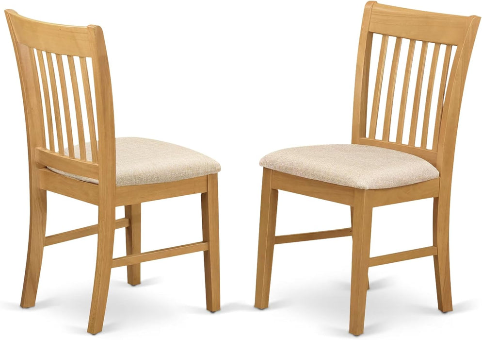 NFC-OAK-C Norfolk Kitchen Dining Chairs - Linen Fabric Upholstered Wood Chairs, Set of 2, Oak