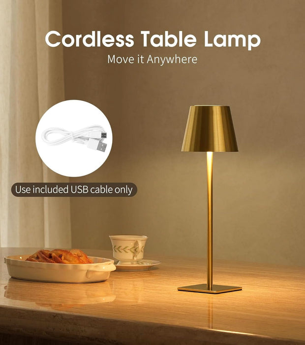 3 Pack Cordless Table Lamp, Battery Operated Lamp - Portable Waterproof Rechargeable Table Lamp W/ 3 Color Temps & Stepless Dimming for Dinner, Desk, Cafe, Outdoor (Brushed Gold)