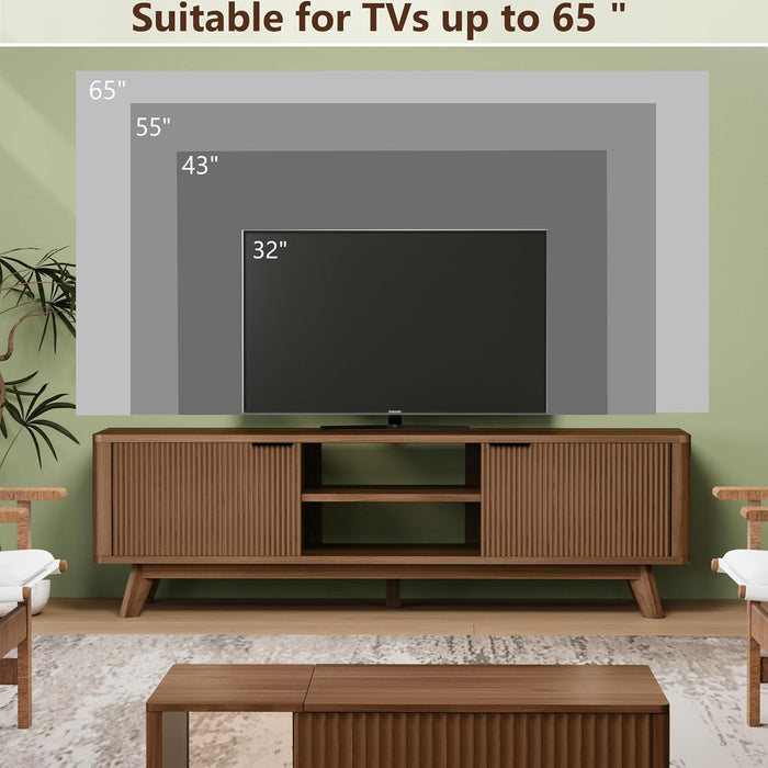 Mid Century Modern for TV Stand for Tvs up to 55-65 Inch,Tv Stand for Living Room,Tv Console with Storage,Tv Console with Fluted Door Cabinets and Open Shelves,Walnut