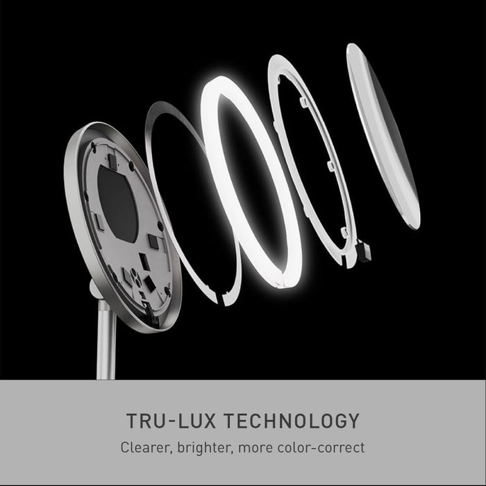 Sensor Mirror Fold, 5'' with 10X Magnification, round Rechargeable Travel Makeup Mirror, Tru-Lux® Full-Spectrum Light, Adjustable Brightness & Height, Brushed Stainless Steel