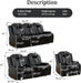Power Recliner Set with LED Lights, Air Leather Reclining Set with USB Port/Wireless Charger/Storage Console/Cup Holder for House/Hometheater/Apt (Black, Sofa Loveseat Chair)