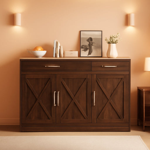 43" Farmhouse Sideboard Buffet Cabinet, Rustic Brown