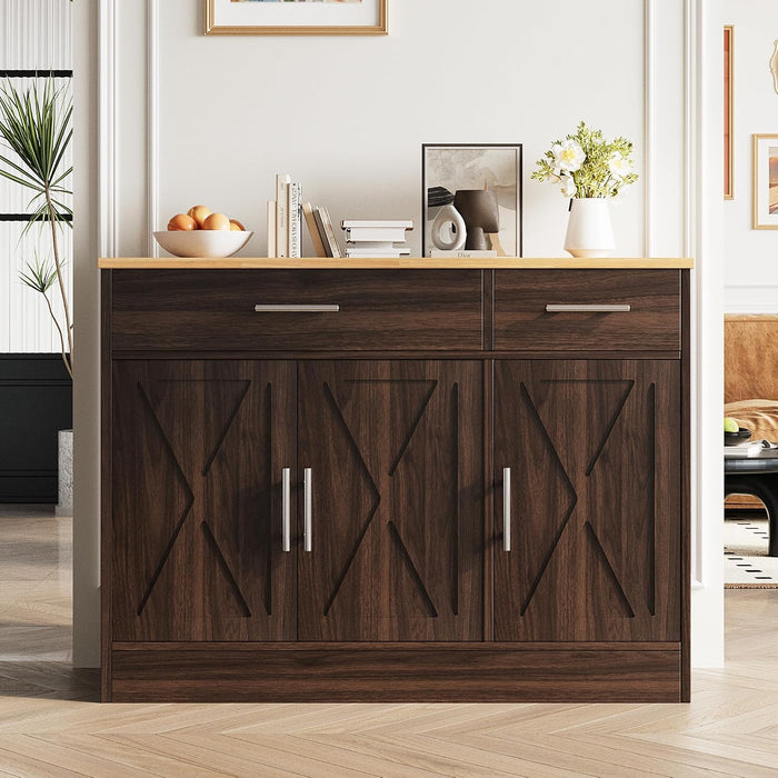 43" Farmhouse Sideboard Buffet Cabinet, Rustic Brown