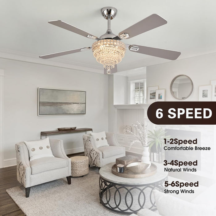 52" Crystal Chandelier Ceiling Fan with Lights - (Glam, Chrome)