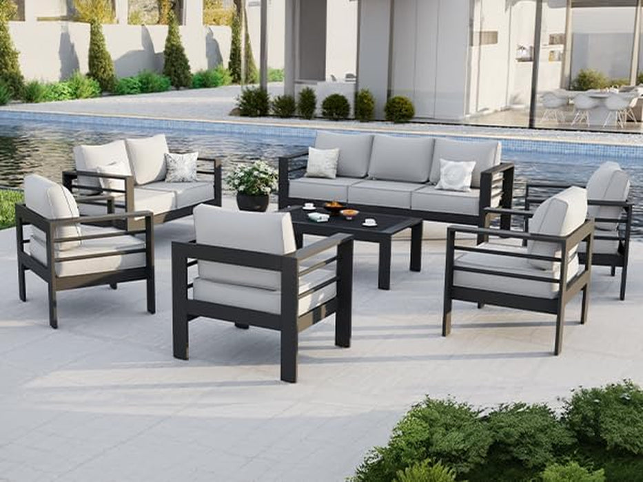 Aluminum Patio Furniture Set, 10 Piece Metal Outdoor Furniture Set, Patio Furniture Set with Waterproof Covers for Backyard Garden（Dark Grey&Light Grey）