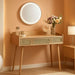 Vanity Desk with Mirror and Lights, Boho Makeup Vanity Table with 3 Rattan-Look Drawers, Dimmable Touch Control Light with 3 Color Temperatures, for Bedroom, Oak Beige