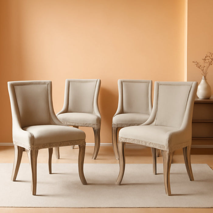 Modern Dining Chairs Set of 4, High Back Dining Chairs Side Chairs with Solid Wood Legs, Upholstered Fabric Dining Room Chairs for Dining Room Kitchen, Beige