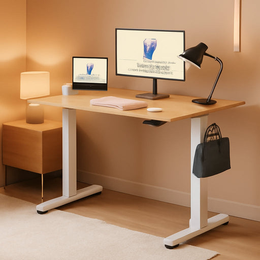 EN1 Whole-Piece Standing Desk, 48 X 24 Inches Height Adjustable Desk Stand up Desk Home Office Table for Computer Laptop (White Frame + Maple Desktop)